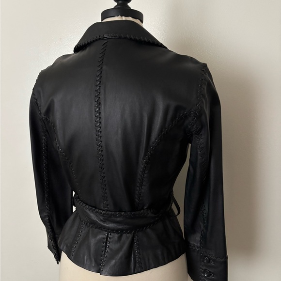 RARE Bebe Women's Genuine Leather Jacket Blazer Button Front Jacket with belt - Picture 7 of 17